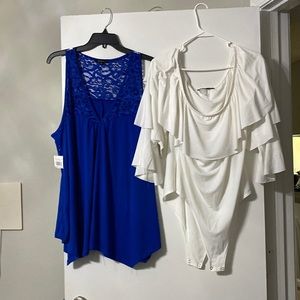 2 for the price of one  royal blue sleeveless shirt and white bodysuit